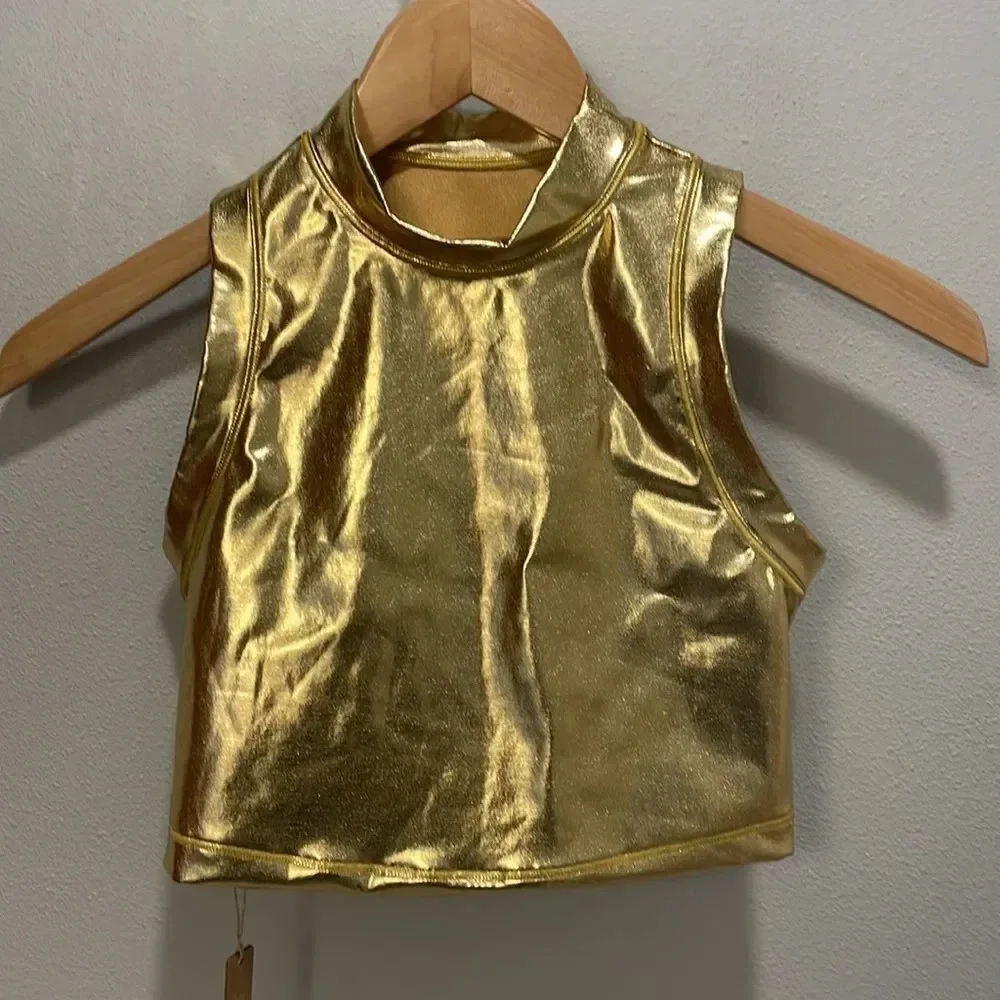 NWT Skims Metallic gold mock neck tank swim top in XS